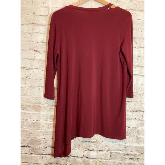 Clara Sun Woo Tunic Top Womens Small Maroon Asymmetric Cutout Artsy Stretch - Picture 10 of 12